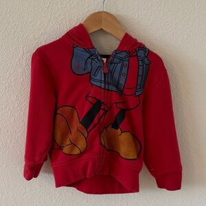 GAP Red Kids Mickey Mouse Hoodie with Cartoon Graphic Size 4